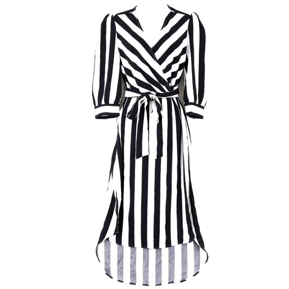 Bar III Dresses & Skirts - Bar III Striped Wrap Dress black and white